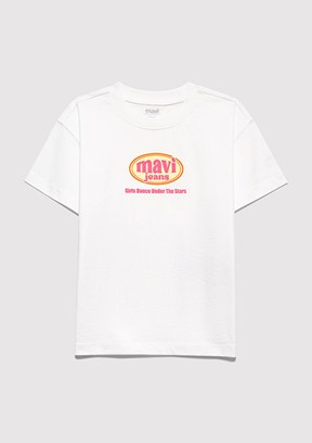 MAVİ Beyaz Kız Çocuk Baskılı T-Shirt