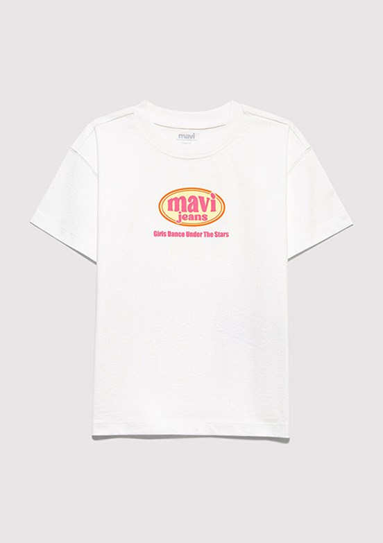 MAVİ Beyaz Kız Çocuk Baskılı T-Shirt