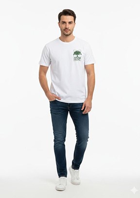 THE CROW Stop - TC4624 Erkek Beyaz Basic T-Shirt