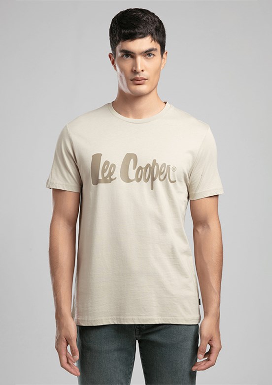 LEE COOPER Londonlogo - 262 LCM 242004 Erkek Bej O Yaka T-Shirt