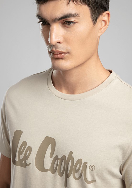 LEE COOPER Londonlogo - 262 LCM 242004 Erkek Bej O Yaka T-Shirt