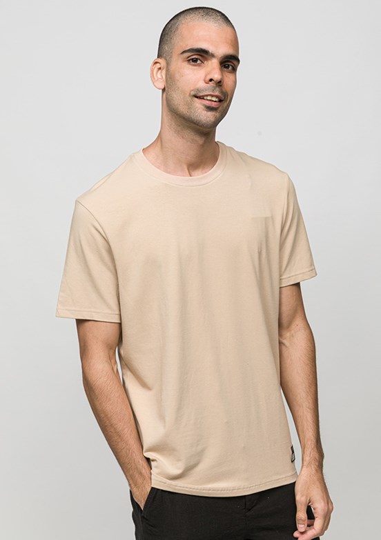 JOHNNY JOE - JOE41420 Erkek Bej Bisiklet Yaka T-Shirt