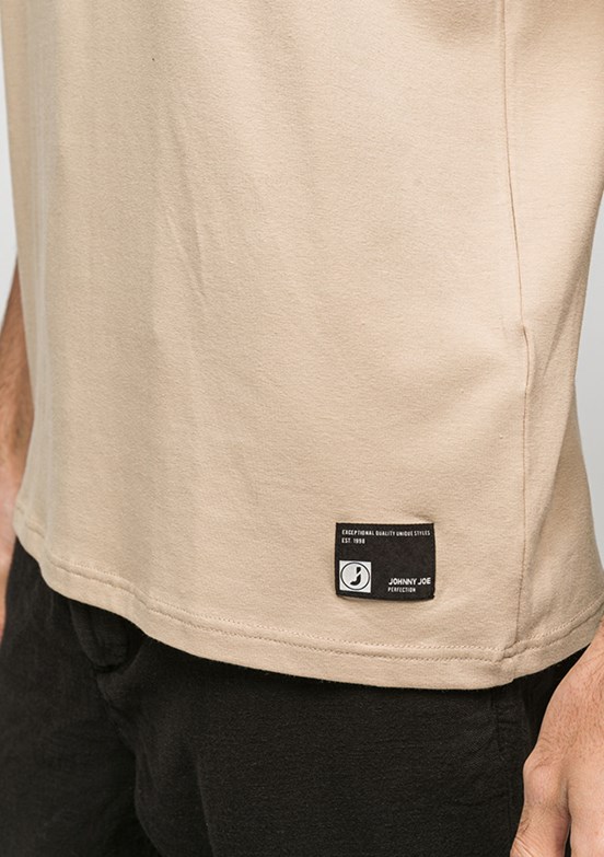 JOHNNY JOE - JOE41420 Erkek Bej Bisiklet Yaka T-Shirt