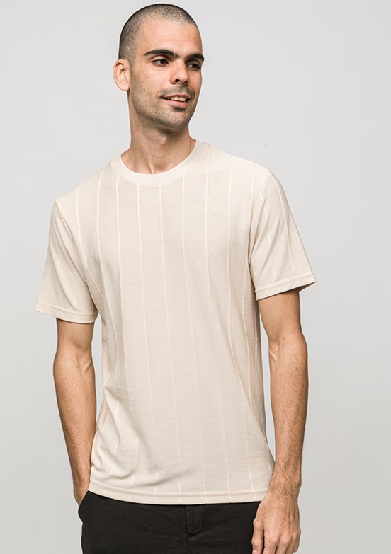 JOHNNY JOE - JOE42030 Erkek Bej Bisiklet Yaka T-Shirt