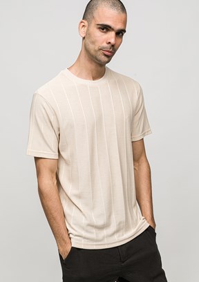 JOHNNY JOE - JOE42030 Erkek Bej Bisiklet Yaka T-Shirt