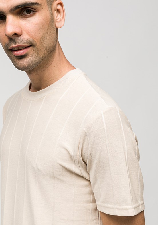 JOHNNY JOE - JOE42030 Erkek Bej Bisiklet Yaka T-Shirt