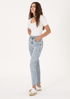 US POLO ASSN Mavi Kadın Mom Jean Pantolon