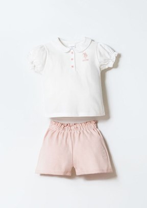US POLO ASSN Beyaz Kız Bebek Şortlu İkili Takım
