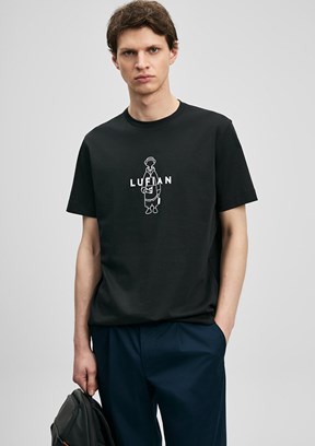 LUFİAN Simbad - 111020307 Erkek Siyah Baskılı T-Shirt