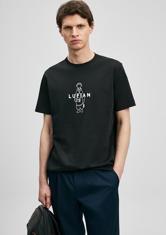 LUFİAN Simbad - 111020307 Erkek Siyah Baskılı T-Shirt
