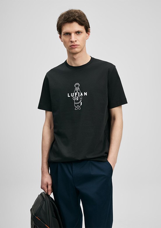 LUFİAN Simbad - 111020307 Erkek Siyah Baskılı T-Shirt