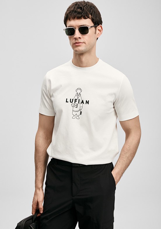 LUFİAN Simbad - 111020307 Erkek Beyaz Kırık Baskılı T-Shirt