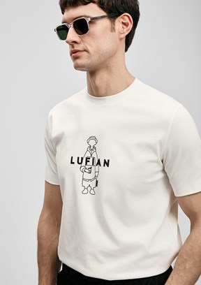 LUFİAN Simbad - 111020307 Erkek Beyaz Kırık Baskılı T-Shirt
