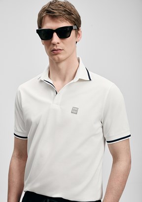 LUFİAN Grom - 111040232 Erkek Beyaz Kırık Polo Yaka T-Shirt