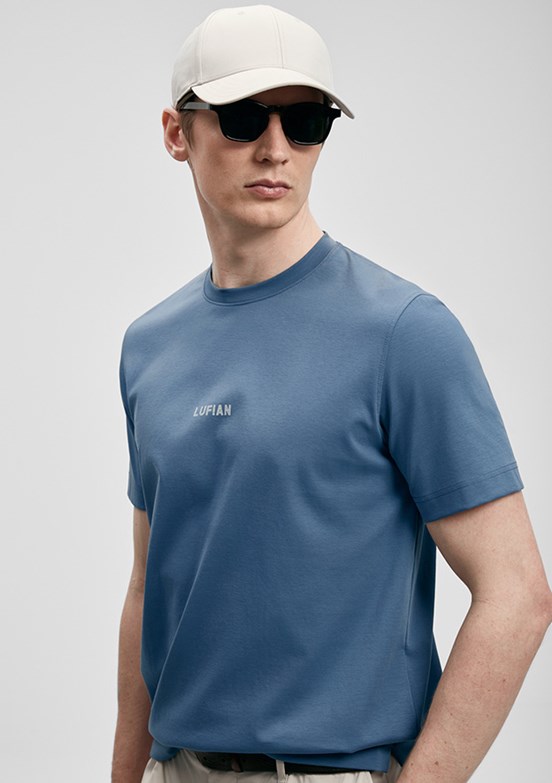 LUFİAN Marcus - 111020322 Erkek Mavi Baskılı T-Shirt