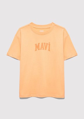 MAVİ - M7610467-71160 Kız Çocuk Turuncu Baskılı T-Shirt