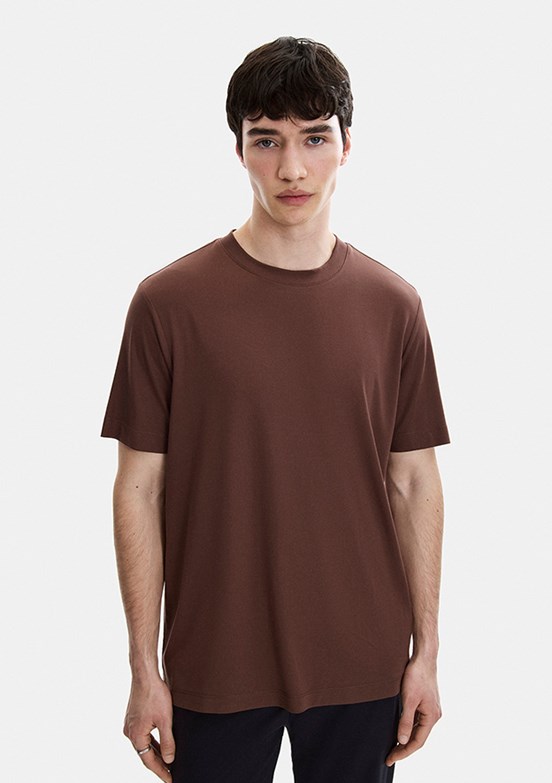 BACKANDBOND - B35S10067 Erkek Kahverengi Bisiklet Yaka T-Shirt