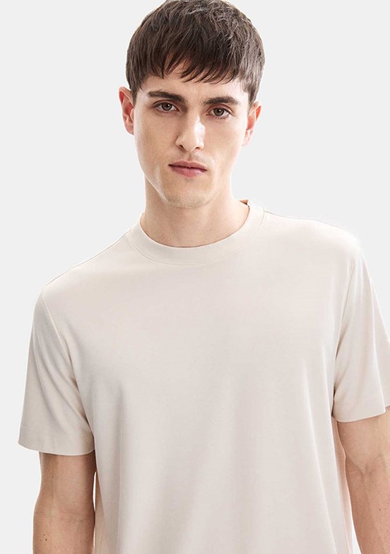 BACKANDBOND - B35S10067 Erkek Ekru Bisiklet Yaka T-Shirt