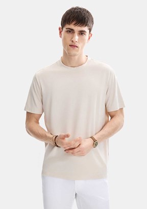 BACKANDBOND - B35S10067 Erkek Ekru Bisiklet Yaka T-Shirt