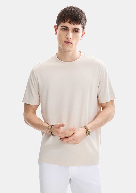 BACKANDBOND - B35S10067 Erkek Ekru Bisiklet Yaka T-Shirt