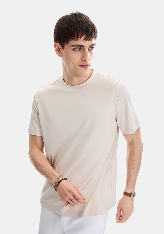 BACKANDBOND - B35S10067 Erkek Ekru Bisiklet Yaka T-Shirt