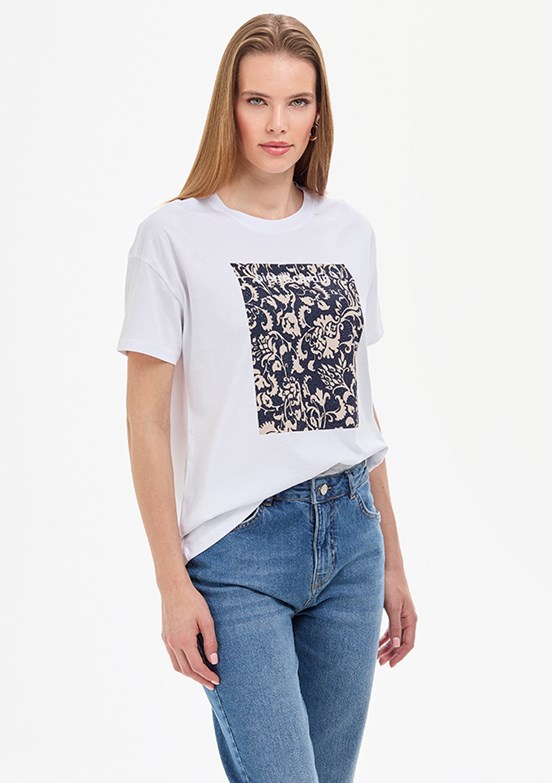  PIERRE CARDIN Beyaz Kadın Bisiklet Yaka T-Shirt