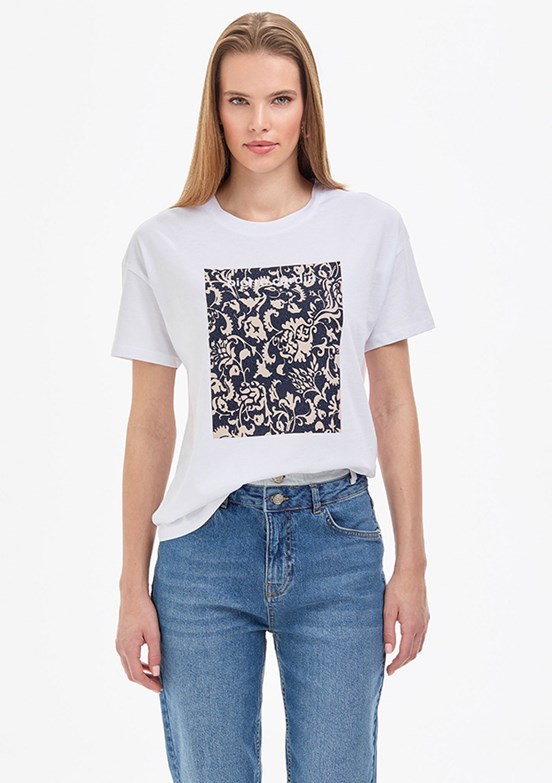  PIERRE CARDIN Beyaz Kadın Bisiklet Yaka T-Shirt