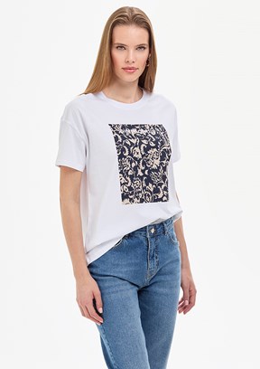  PIERRE CARDIN Beyaz Kadın Bisiklet Yaka T-Shirt