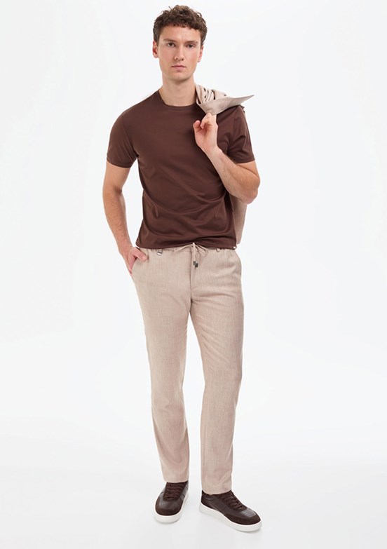 PİERRE CARDİN - Erkek Bej Slim Pantolon