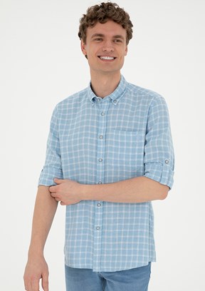 US POLO ASSN Erkek Mavi Uzun Kol Gömlek