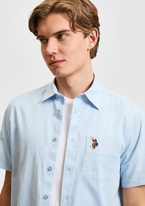 US POLO ASSN - Erkek Mavi Kısa Kol Gömlek