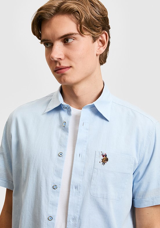 US POLO ASSN - Erkek Mavi Kısa Kol Gömlek