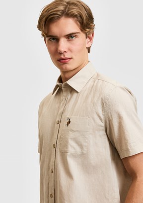 US POLO ASSN - Erkek Bej Kısa Kol Gömlek