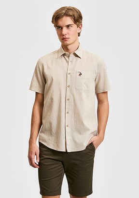 US POLO ASSN - Erkek Bej Kısa Kol Gömlek