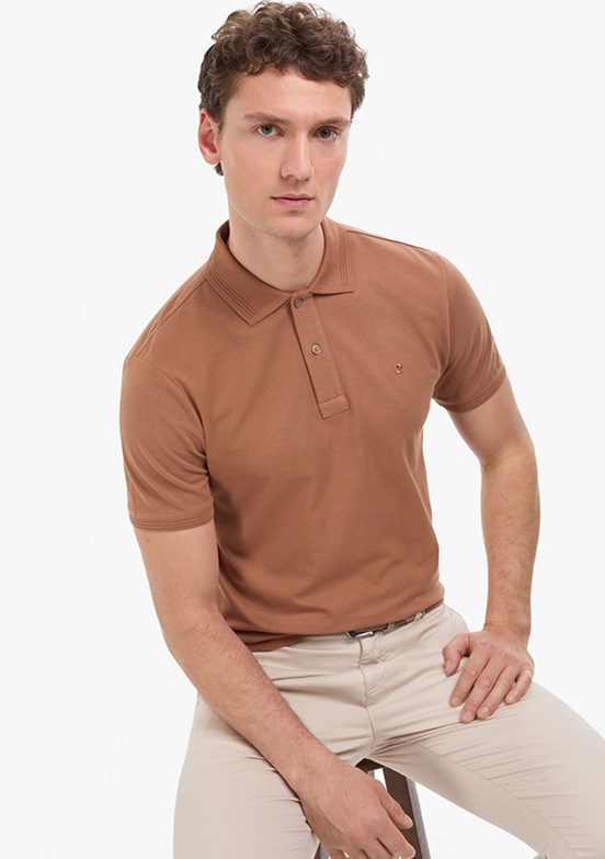 PİERRE CARDİN - Erkek Kahverengi Basic T-Shirt