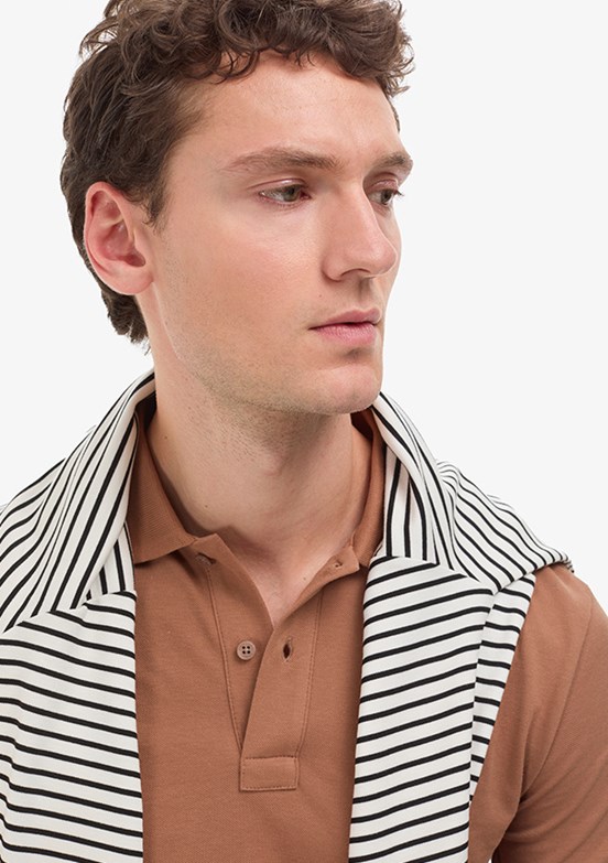 PİERRE CARDİN - Erkek Kahverengi Basic T-Shirt