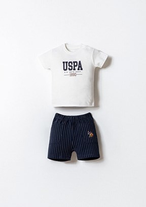 US POLO ASSN - USB2923 Erkek Bebek Beyaz Şortlu İkili Takım