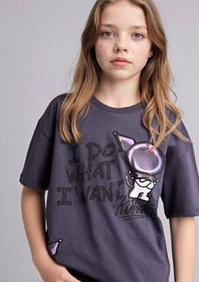 DEFACTO - G8185A8DFA Kız Çocuk Antrasit Kısa Kol T-Shirt