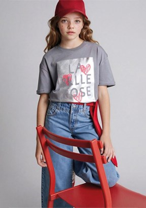 DEFACTO - G1768A8DFB1 Kız Çocuk Gri Kısa Kol T-Shirt