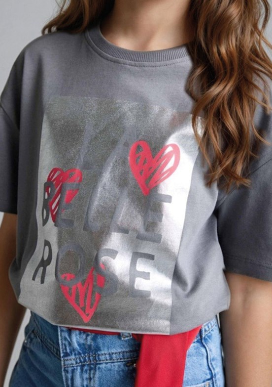 DEFACTO - G1768A8DFB1 Kız Çocuk Gri Kısa Kol T-Shirt