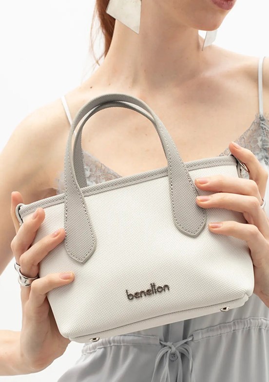 BENETTON - BNT 1827 Kadın Beyaz Gri El Çantası