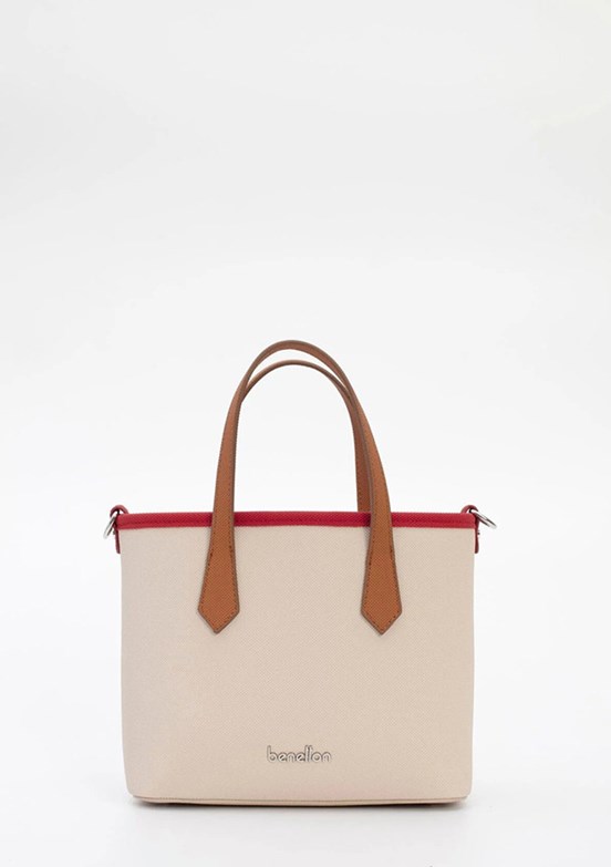 BENETTON - BNT_1835 Kadın Bej-Camel-Kırmızı Kol Çantası