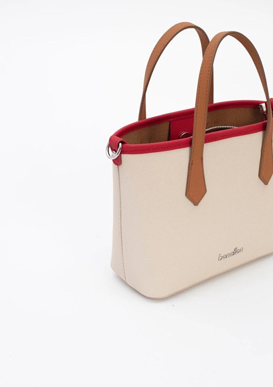 BENETTON - BNT_1835 Kadın Bej-Camel-Kırmızı Kol Çantası