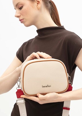 BENETTON - BNT_1838 Kadın Bej/Camel/Kırmızı Çapraz Çanta