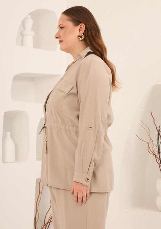 RMG - O6825 Kadın Bej Basic Ceket