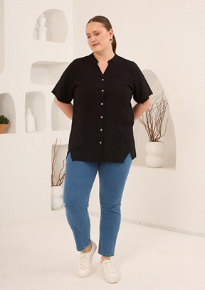 RMG - O6844 Kadın Siyah Basic Bluz