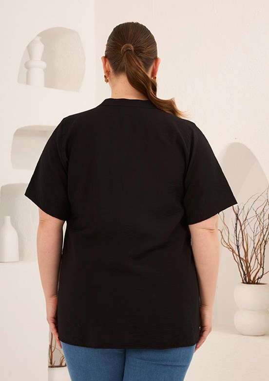 RMG - O6844 Kadın Siyah Basic Bluz