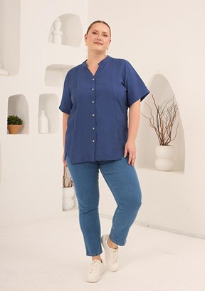 RMG - O6844 Kadın Lacivert Basic Bluz