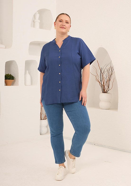 RMG - O6844 Kadın Lacivert Basic Bluz