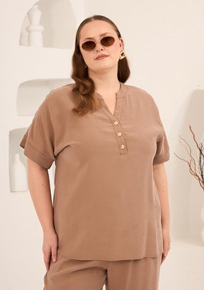 RMG - O6826 Kadın Kahverengi Basic Bluz